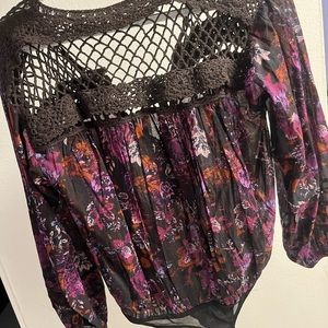 Free people bodysuit blouse with crochet details size Small